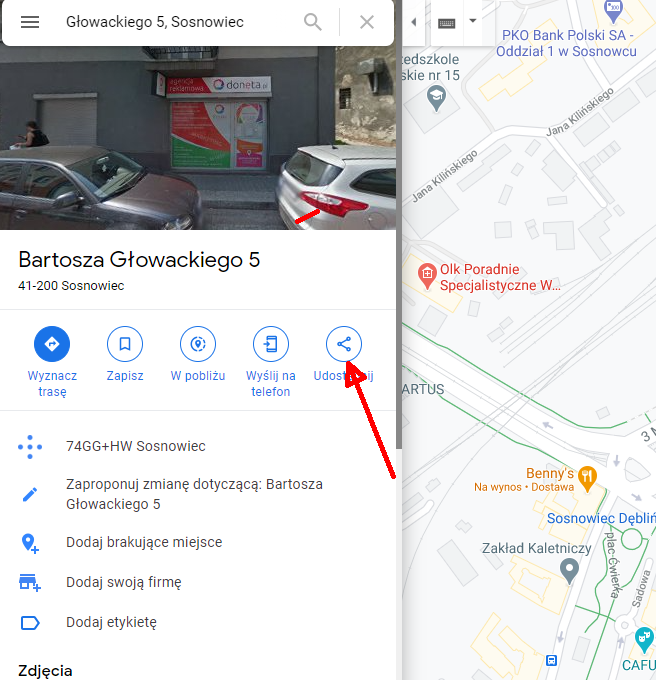 Udostępnij mapę w Google
